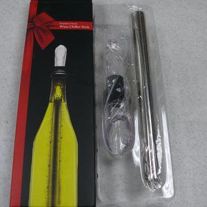 Red Ribbon Wine Chiller Stick & 2 Vacuum Wine Stoppers - NIB